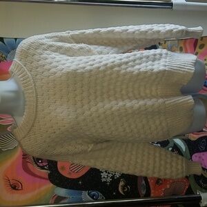 Aerie Cream Bubble Knit Oversized Crew Neck Sweater Sz XS